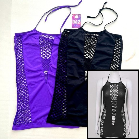 Fishnet mini dresses purple and black OS - Picture 1 of 5
